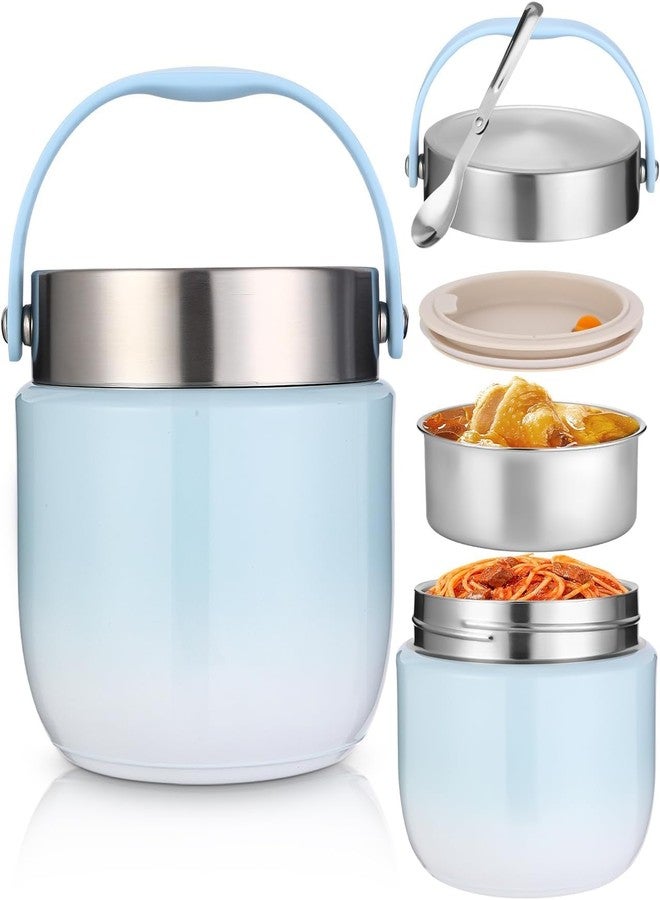 EVVIX Large Capacity Stainless Steel Lunch Jar 1200ml - Hot & Cold Thermal Food Container with Compartments, Portable Insulated Tiffin Box for Kids, Adults, Office, Camping & Outdoor Meals (Sky) - Image 1